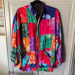 Go Fish‎ Vintage Bohemian Patchwork Tie Dye Mixed Print Bomber Jacket ,Multi,S